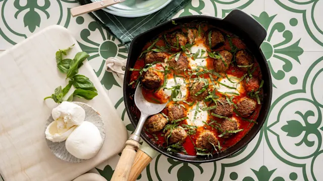 Keto Turkey Meatball and Burrata Skillet